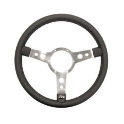 14" Traditional 3 spoke Vinyl Steering Wheel With Polished Centre - Black