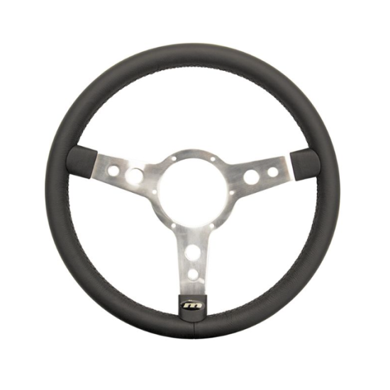 14" Traditional 3 spoke Vinyl Steering Wheel With Polished Centre - Black